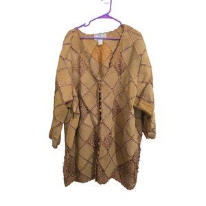 Vintage CBO New York 5X Leather Kimono Jacket With Crochet Trim‎